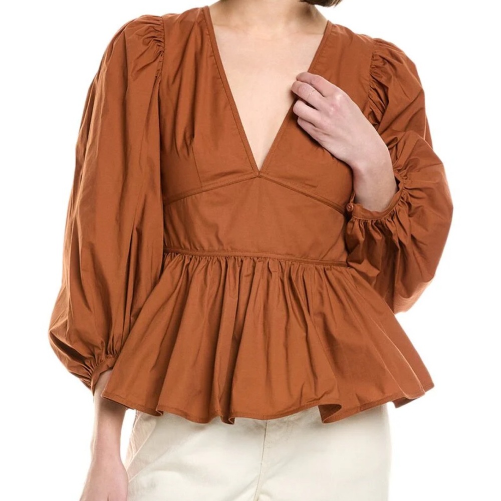 STAUD Terracotta Peplum Blouse